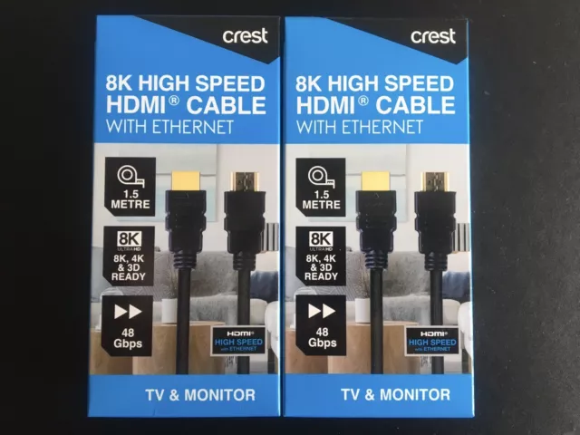 CREST - 2 X 8K High Speed HDMI Cable With Ethernet.