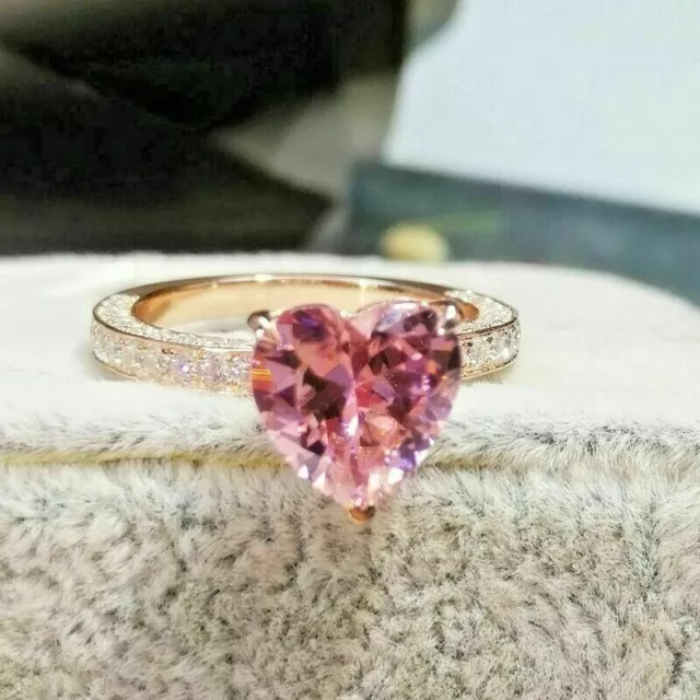 2.00CT HEART LAB-CREATED Pink Sapphire Engagement Ring 14K Yellow Gold ...