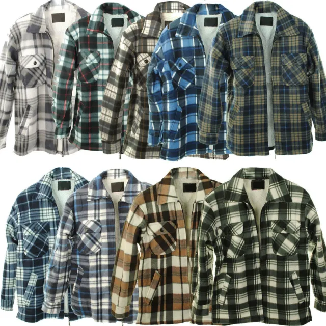 Mens Padded Sherpa Fur Lined Lumber Jack Collar Flannel Quilted Work Gents Shirt