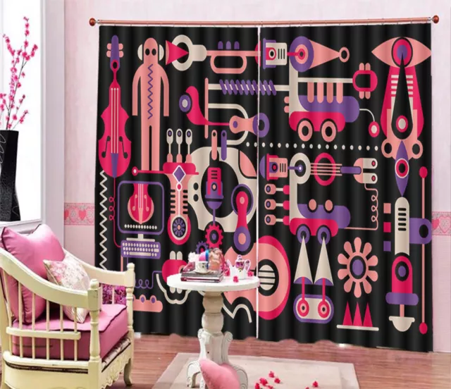 Black And Pink Cartoon 3D Curtain Blockout Photo Printing Curtains Drape Fabric