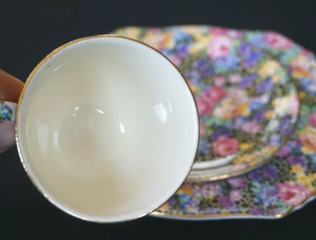 Beautiful Royal Winton Grimwades Chintz Hazel Coffee Trio 2