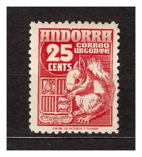 37003) ANDORRA SPANISH 1949 MNH** Urgente - Express 25c 1v  Y&T 3 squirrel