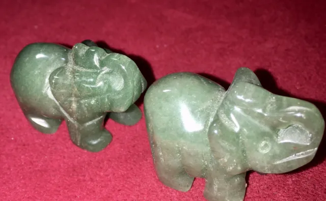 PAIR HAND CARVED Natural Chinese Green Jade Elephants