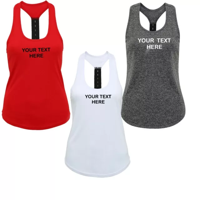 Ladies Personalised Gym Running Vest Gym Tank Top Custom Printed Workout Tri Dri