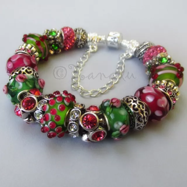 Genuine Pandora Bracelet - Sterling Silver Bracelet w Artisan Murano Glass Beads