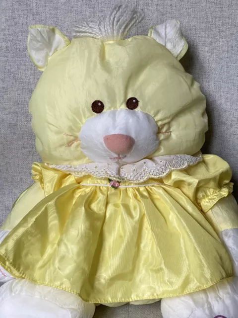 FISHER PRICE Vintage PUFFALUMP Peluche Authentique CHAT JAUNE 40 Cm 80’s Toile