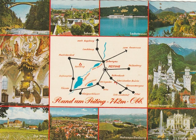 Peiting Map AK MAP, LANDKARTE, Panoramakarte **RUND um PEITING** EUR 1,00 - PicClick DE