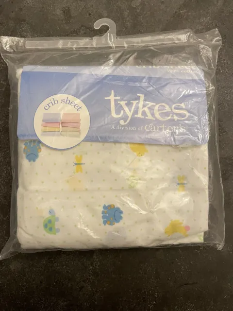 Vintage Tykes By Carters Crib Sheet NEW   In Package Bunny Frog Turtle Cotton