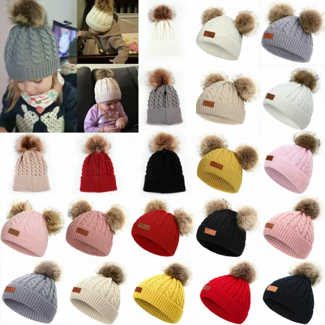 Toddler Knit Winter Warm Beanie Pom Pom Bobble Hat Kid Child Baby Boys Girls Cap