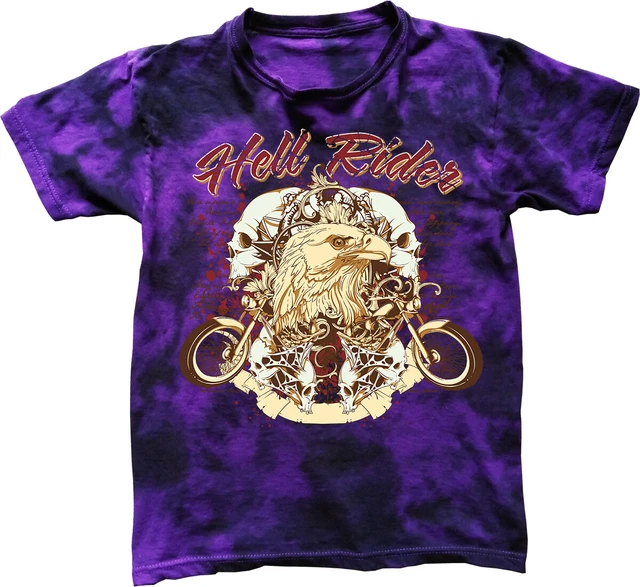 T-shirt Skull Rider unisex biker eagle moto grunge cravatta tinta