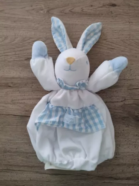 doudou  peluche lapin blanc bleu range tresors tartine et chocolat 35cm
