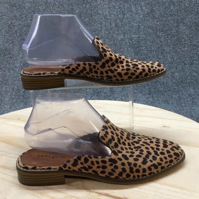 Indigo Rd Sandals Womens 7.5 M Hayze 2 Mules Brown Fabric Casual Slip On Leopard