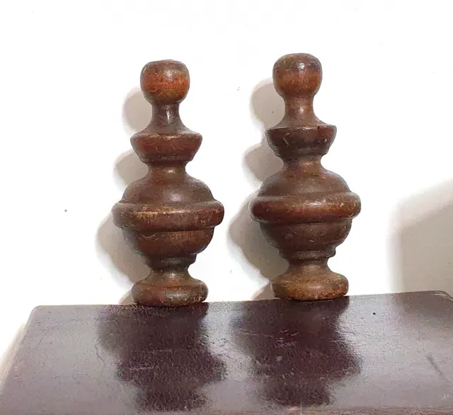 Wood finial pair Antique wooden post topper Furniture Architectural salvage 3.62