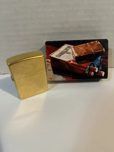 NOS Unused Marlboro ZIPPO Lighter - Brass Gold Dust Finish Box Vtg