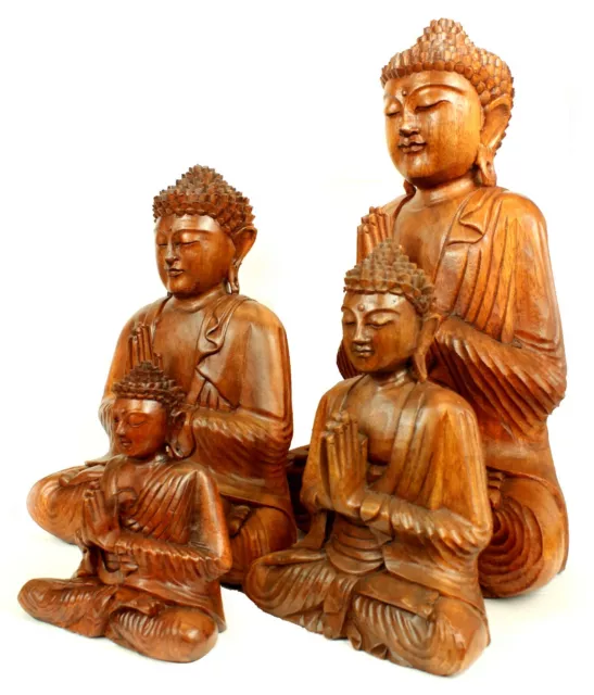 Thai Buddha Statue Wood Carving Praying Namaskara Ornament Beautiful Gift