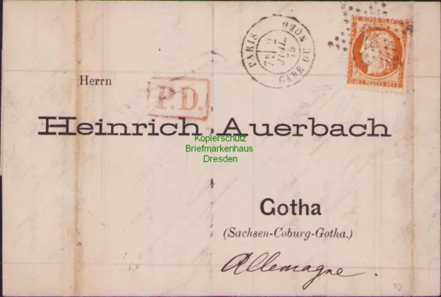 B15844 Frankreich Brief 1875 35 Ceres Auslandsbrief Paris nach Gotha