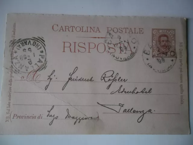 Cartolina Postale Italiana Da Baveno A Pallanza Indirizzata Hotel Eden 2.1.1898