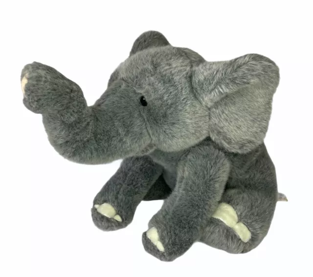 Toys R Us Animal Alley 12" Trunk Up Gray Plush Sitting Elephant Stuffed Animal