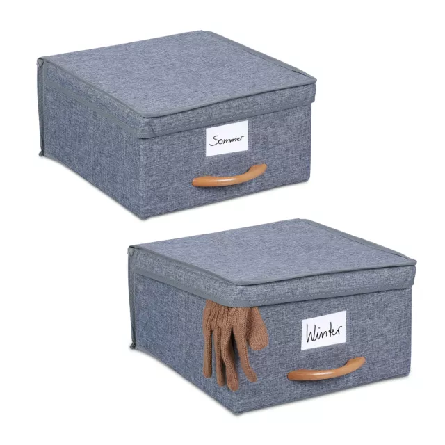 Cajas almacenaje con tapa Cajones de tela set 2 Cestas plegables grises con asa