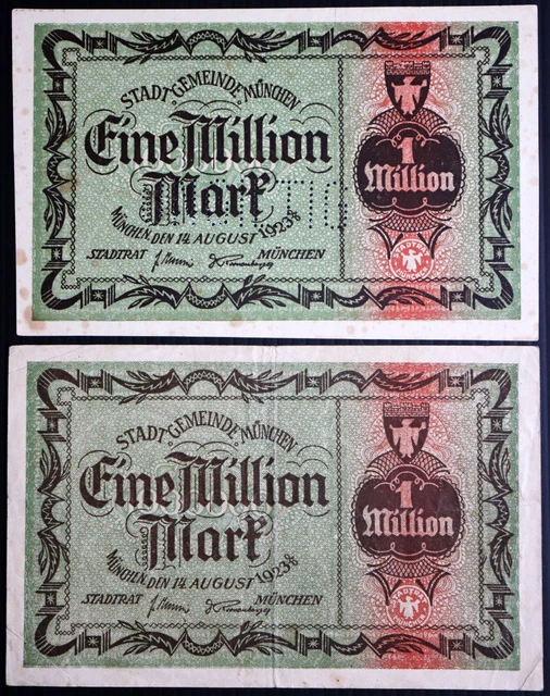 MÜNCHEN / MUNICH 1923 SPECIMEN + Issued Note! 1 Million Mark Inflation Notgeld