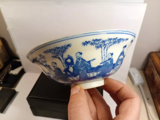 Porcelaine De Chine Bleu  Bol À Bouillon, Riz Décoré  Signé