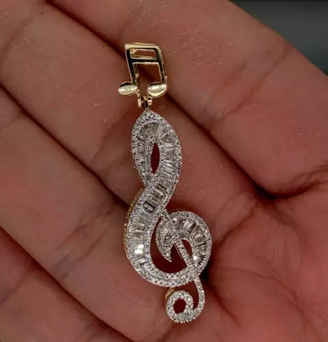 Baguette Lab-Created Diamond Music Note Pendant Men's 14K Yellow Gold Plated 2Ct