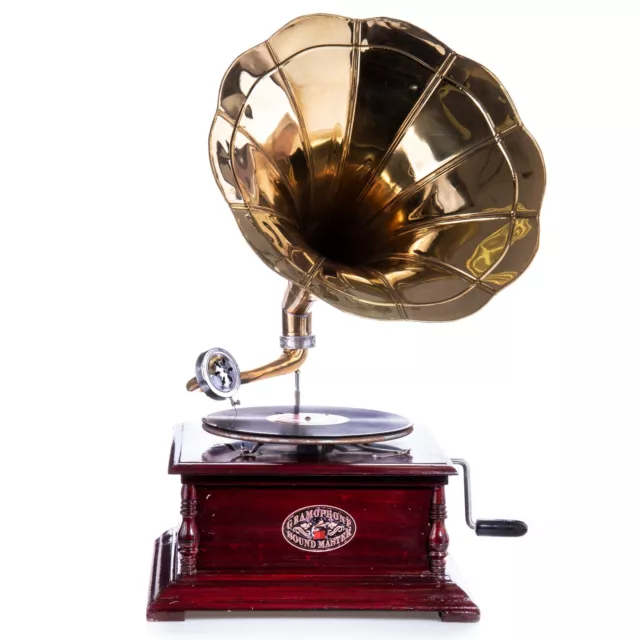 Nostalgie Grammophon Gramophone Schellackplatten Trichter  goldfarbe Antik-Stil