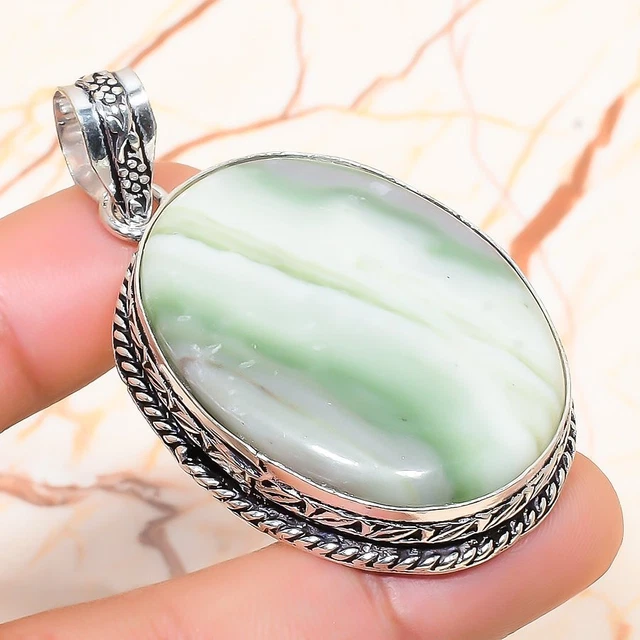 Swiss Green Opal Gemstone Handmade Gift Jewelry Pendant 2.17" T057
