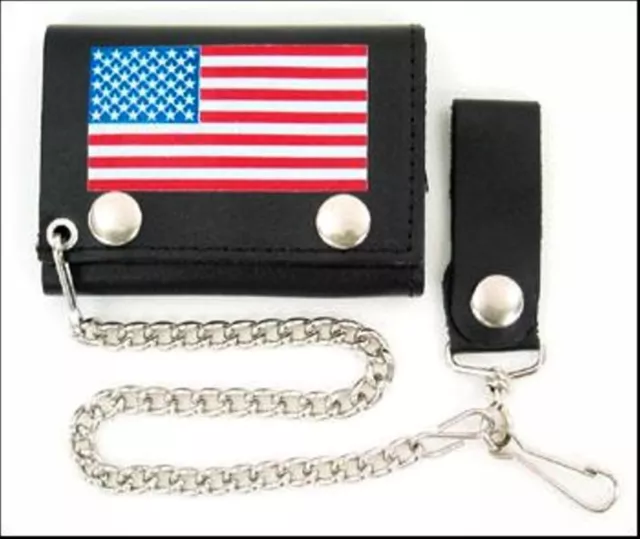 Portefeuille cuir chaîne US FLAG PM - Style BIKER HARLEY