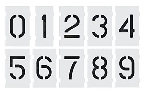 Pavement Stencils 6 Inch Numbers Interlocking Stencil Set, Curb and Me...