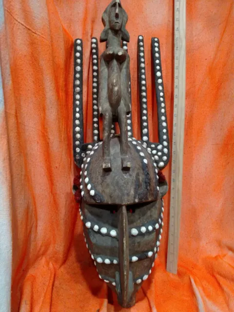 Six-Horned Bamana Ntomo Mask with Shells — Authentic Carved Wood African Art