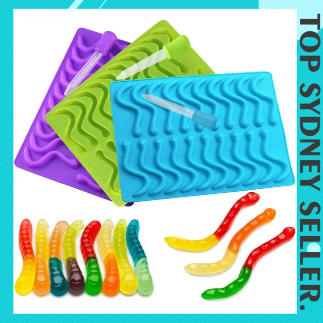 20 Cavity Gummie Snake Mold DIY Edible Gummy Candy Lolly Kids Silicone Mould DIY