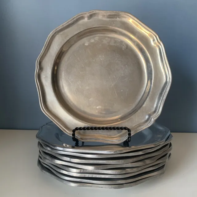 Set of 9 Vintage Wilton Pewter Armetale QUEEN ANNE Luncheon Salad Plates 9"