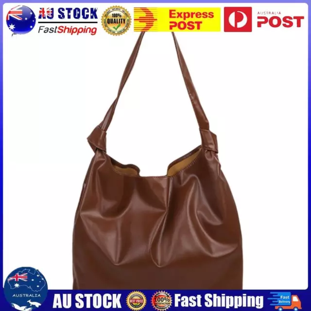 Retro Women Casual PU Solid Color Large Capacity Shoulder Tote Bag (Brown) AU