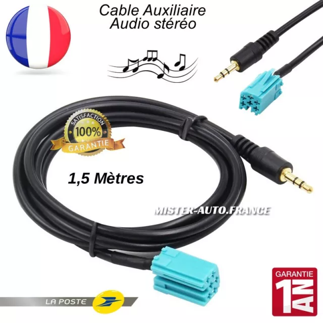 Cable AUXILIAIRE AUX MP3 POUR AUTORADIO PEUGEOT 207 12PIN RD4 + 2cles  extraction