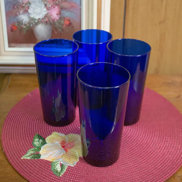 VTG Libbey Cobalt Blue 12 Oz Tumblers Water Drinking Glasses Set Of 4