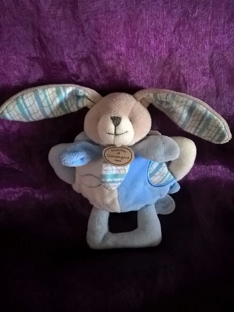 Doudou et compagnie hochet lapin bleu blanc pétale Mon doudou à moi 16cm