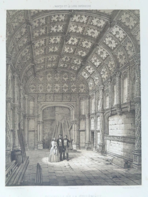 NANTES Chapel of the Collegiate Lithograph View LARGE ANTIQUE ENGRAVING 1850