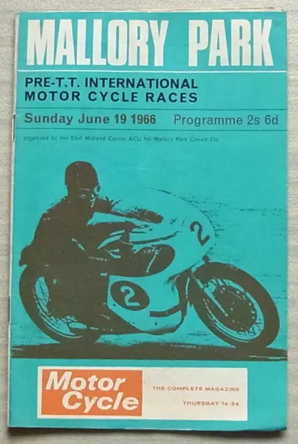 MALLORY PARK 19 Jun 1966 PRE TT INTL MOTOR CYCLE RACES Official Programme