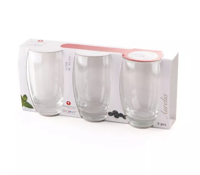 3 x Barrel Hiball Drinking Glasses Water Juice Dining Tumblers Set Glass 330ml