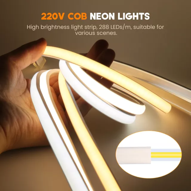 1-25M COB LED Strip Neon Flex Rope Light 220V 240V IP67 Waterproof Tape UK Plug