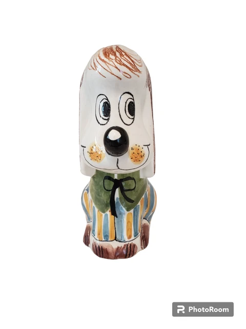 Vintage Ceramic Puppy Dog Coin Bank Made In Italy Hand Painted MCM 8.5" Tall