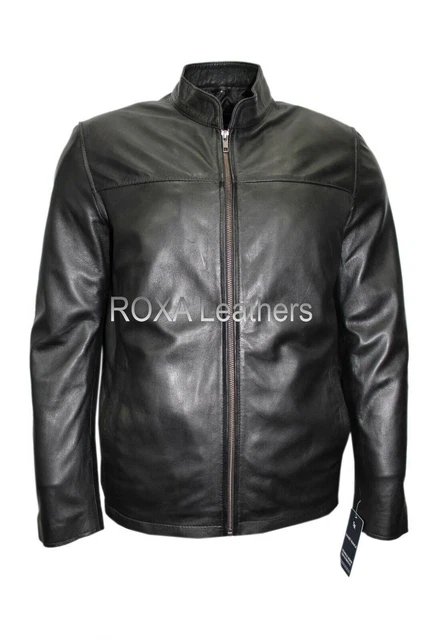 Basic Uomo Originale pelle D'Agnello Puro Giacca Biker Casual Indossare Nero