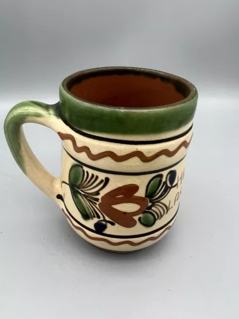 Hungarian Hand Painted Floral Pottery Coffee Mug Terra Cotta Marked Rare