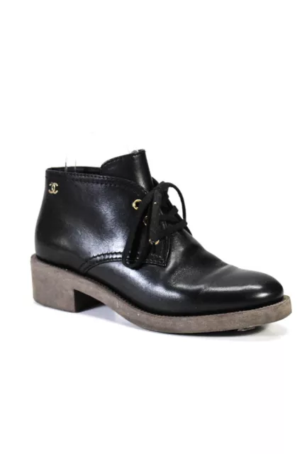 Pre-owned Chanel Leather Lace Up Boots In Black