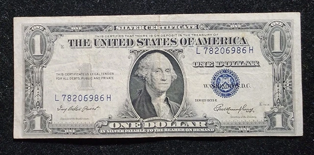 Error Blue silver certificate one dollar bill 1935 E. Fr 1614.  Our T2910