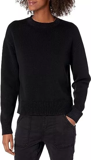 Daily Ritual Women's Cotton Long-Sleeve Crewneck Sweater, Black, Medium