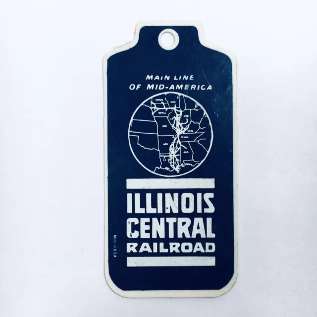 VINTAGE Illinois Central Railroad Plastic ID Luggage Bag Tag UNUSED Train Blue