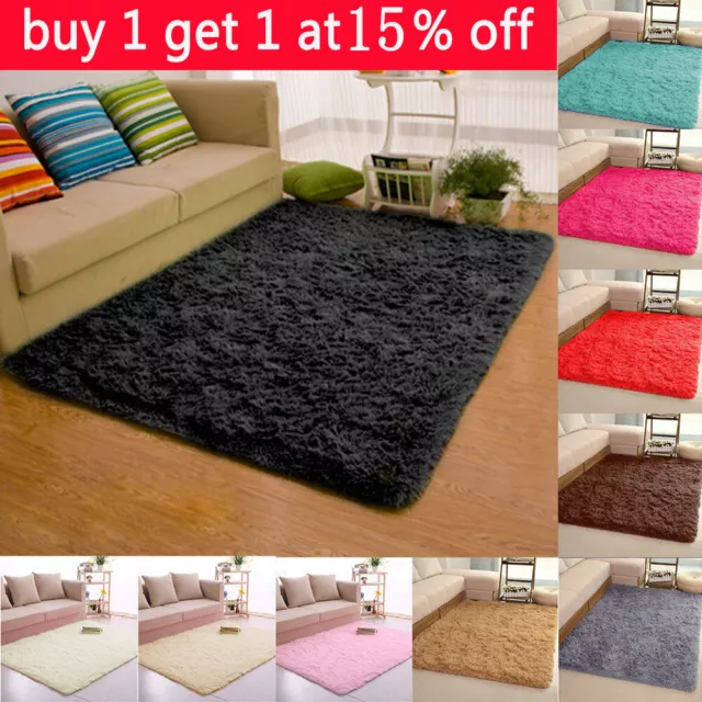 Large Shaggy Fluffy Rugs Anti-Slip Super Soft Mat Living Room Bedroom Carpet Rug