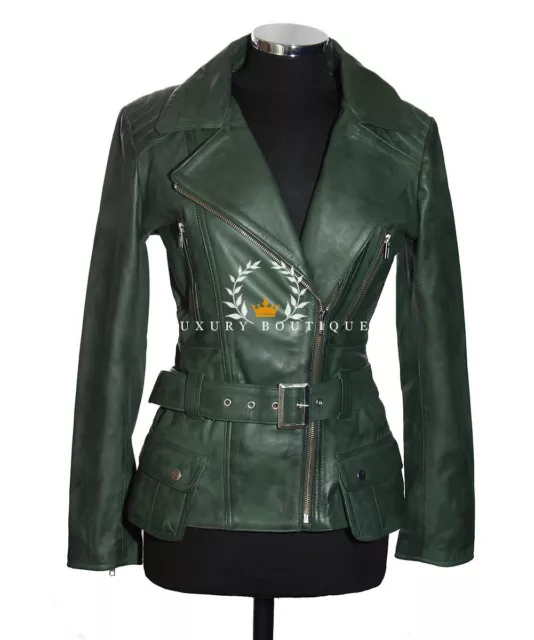 Diaz Green Ladies Smart Military Designer Real Lambskin Leather Fashion Jacket